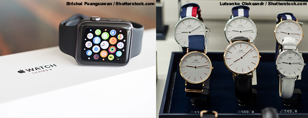 (左图)Apple Watch(右图)丹尼尔.惠灵顿 (左图)Apple Watch(右图)丹尼尔.惠灵顿